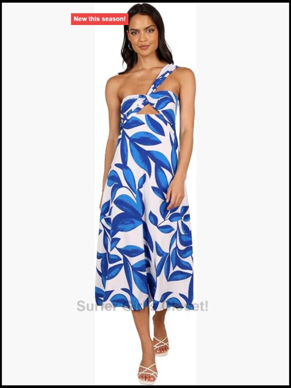 One Shoulder Floral Midi Dress Sleeveless Sweetheart Neckline Fitted A-Line